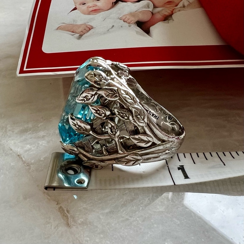 Rare Vintage Glam Jennifer Cary 925 Silver Blue Topaz w/small Diamonds Ring - Picture 9 of 15